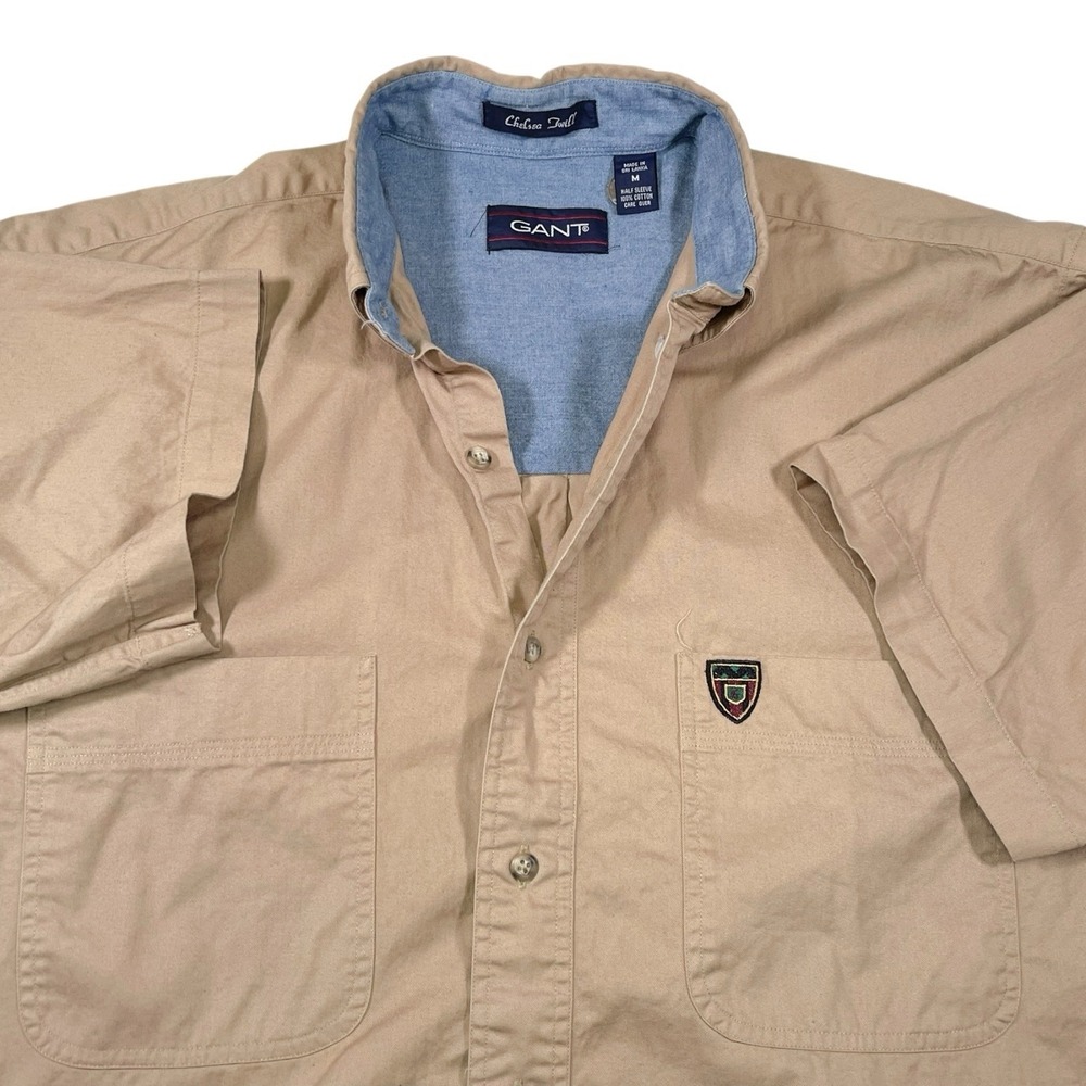 Gant Medium Tan Short Sleeve Button Down Shirt Chelsea Twill‎ Crest Gorpcore